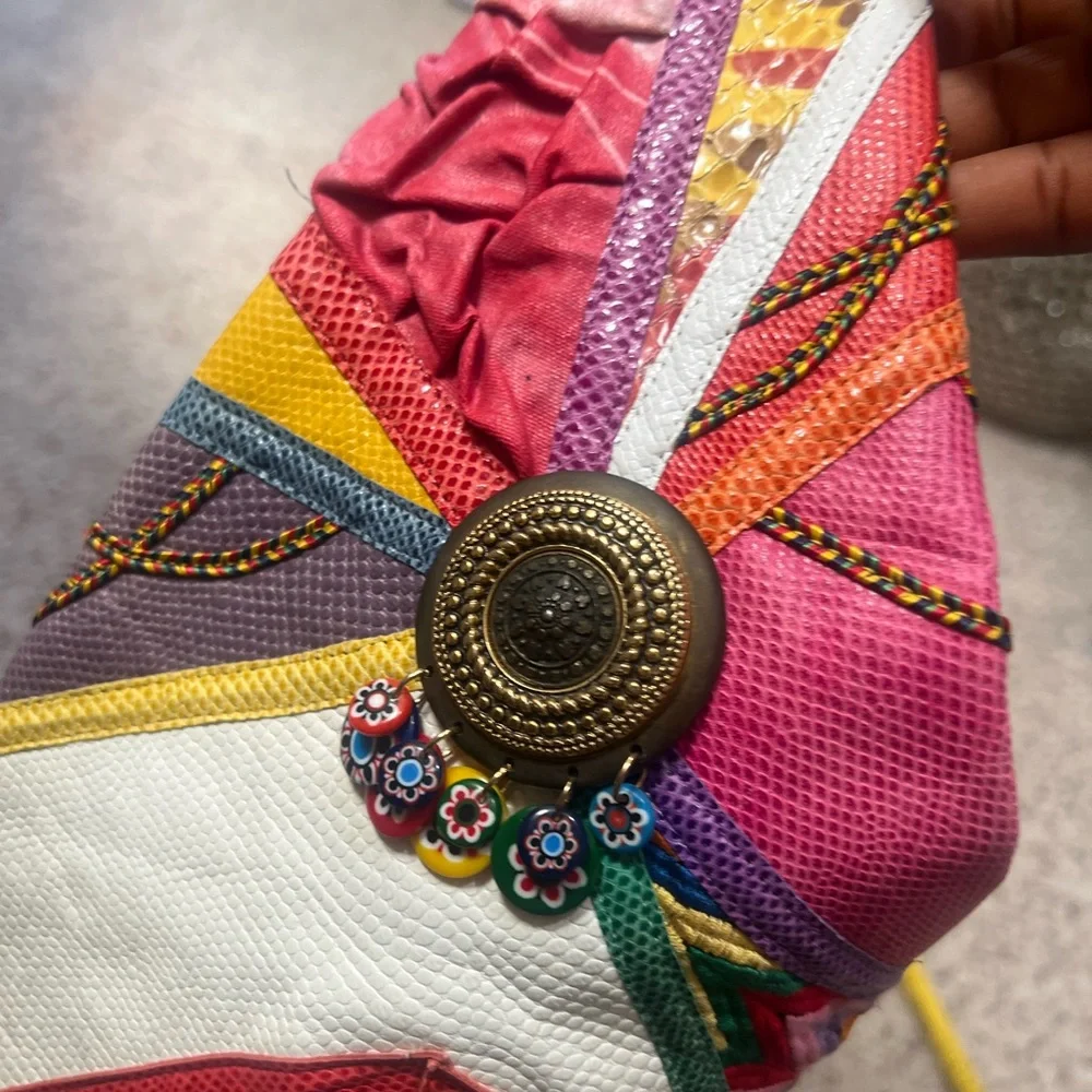 Colorful Patchwork Extra Large Shoulder Sling‎ Leather Bag Artistry boho unisex